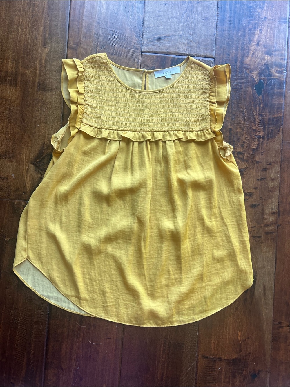 LOFT Mustard gold Yellow Smocked Ruffle Top